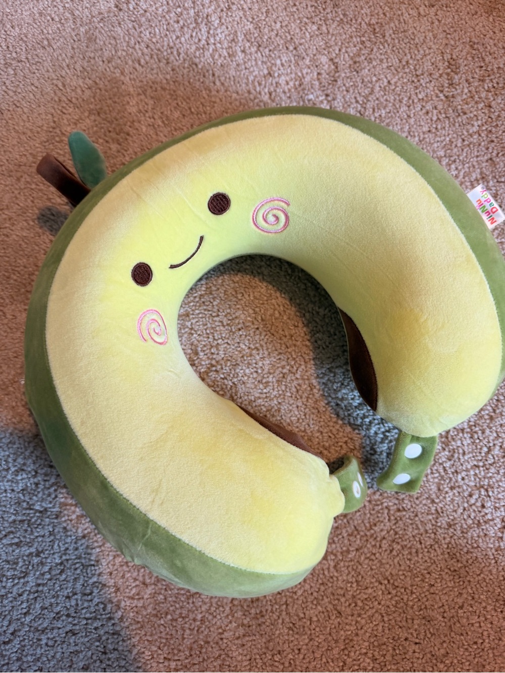 Green & Yellow Avocado Kids Travel Neck Pillow - Plush Comfort